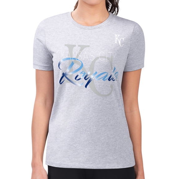 Women's G-III 4Her by Carl Banks Heather Gray Kansas City Royals Super-Slim Fit Lightweight Shadow Logo Graphic T-Shirt
