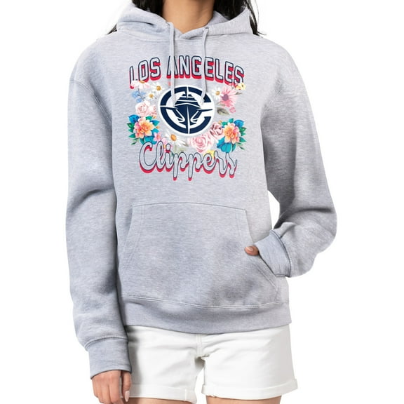 Women's G-III 4Her by Carl Banks Heather Gray LA Clippers Flowers Team Logo Graphic Fleece Pullover Hoodie