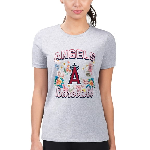 Women's G-III 4Her by Carl Banks Heather Gray Los Angeles Angels Super-Slim Fit Lightweight Flowers Graphic T-Shirt