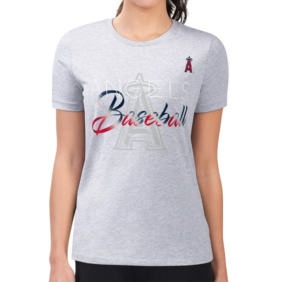 Women's G-III 4Her by Carl Banks  Heather Gray Los Angeles Angels Super-Slim Fit Lightweight Shadow Logo Graphic T-Shirt