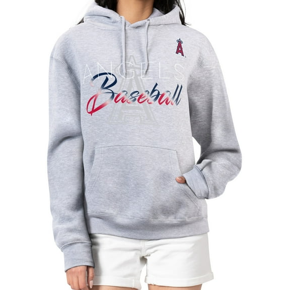 Women's G-III 4Her by Carl Banks Heather Gray Los Angeles Angels Shadow Logo Graphic Pullover Hoodie