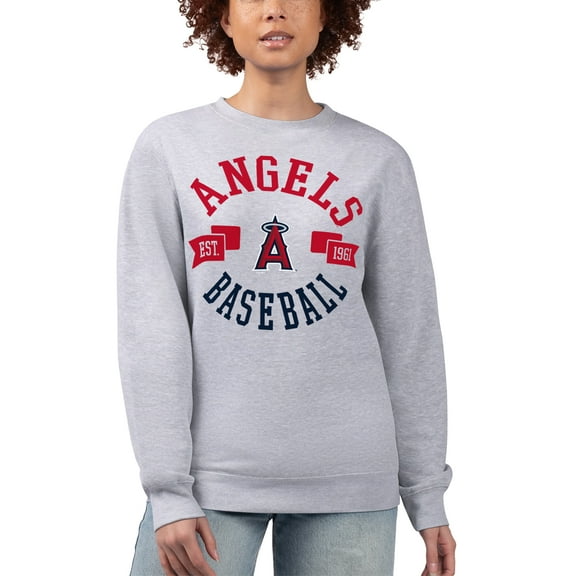 Women's G-III 4Her by Carl Banks Heather Gray Los Angeles Angels Team Logo Fleece Pullover Sweatshirt