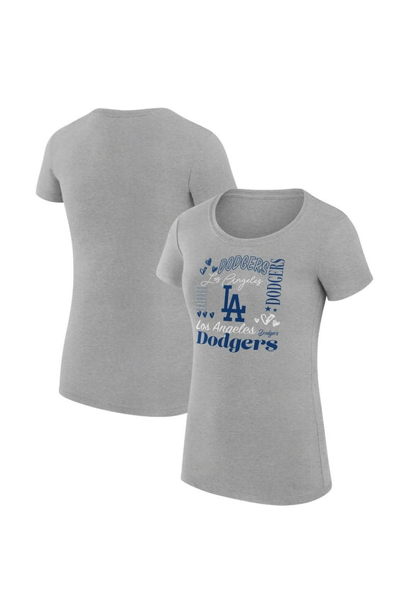 Women's G-III 4Her by Carl Banks Heather Gray Los Angeles Dodgers Super-Slim Fit Lightweight Collage Team Graphic Crew