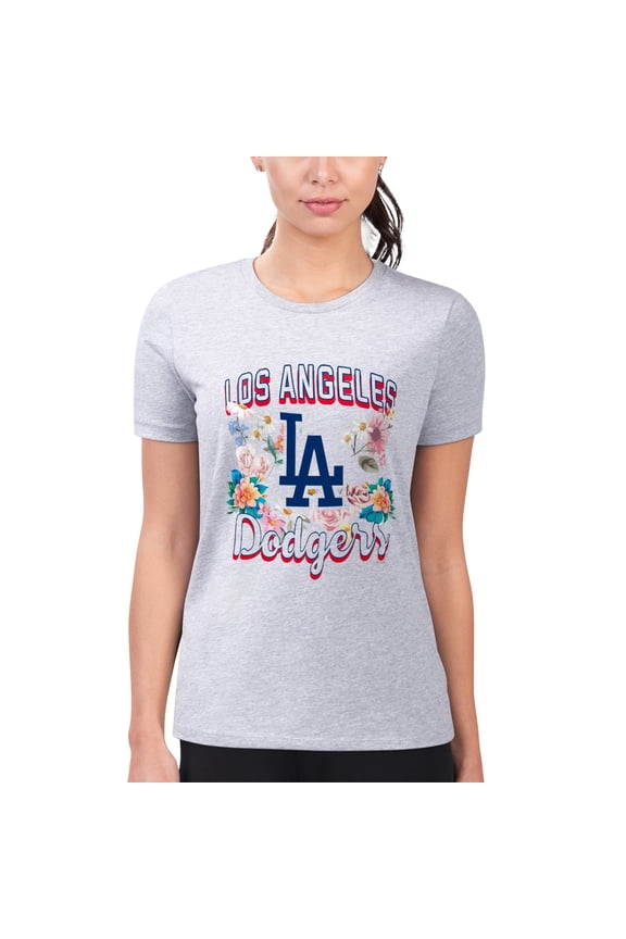 Women's G-III 4Her by Carl Banks Heather Gray Los Angeles Dodgers Super-Slim Fit Lightweight Flowers Graphic T-Shirt