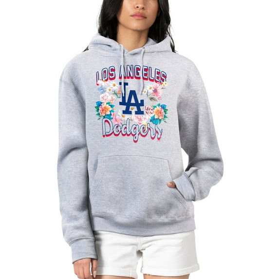 Women's G-III 4Her by Carl Banks Heather Gray Los Angeles Dodgers Flowers Graphic Pullover Hoodie