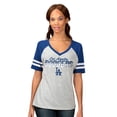 thumbnail image 1 of Women's G-III 4Her by Carl Banks Heather Gray Los Angeles Dodgers Goal Line Raglan V-Neck T-Shirt, 1 of 2