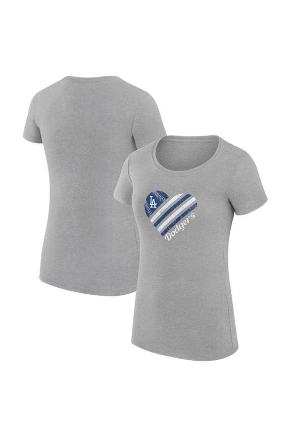 Women's G-III 4Her by Carl Banks  Heather Gray Los Angeles Dodgers Super-Slim Fit Lightweight Heart Graphic T-Shirt