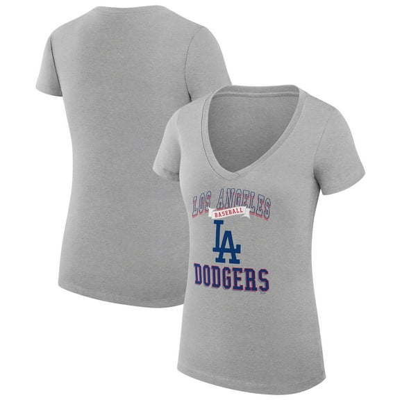 Women's G-III 4Her by Carl Banks Heather Gray Los Angeles Dodgers Super-Slim Fit Lightweight Team Logo Graphic V-Neck