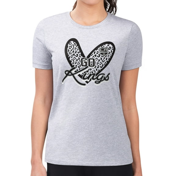 Women's G-III 4Her by Carl Banks  Heather Gray Los Angeles Kings Super-Slim Fit Lightweight Animal Print Heart T-Shirt