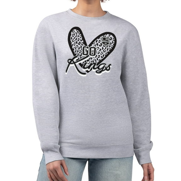 Women's G-III 4Her by Carl Banks Heather Gray Los Angeles Kings Animal Print Heart Fleece Pullover Sweatshirt