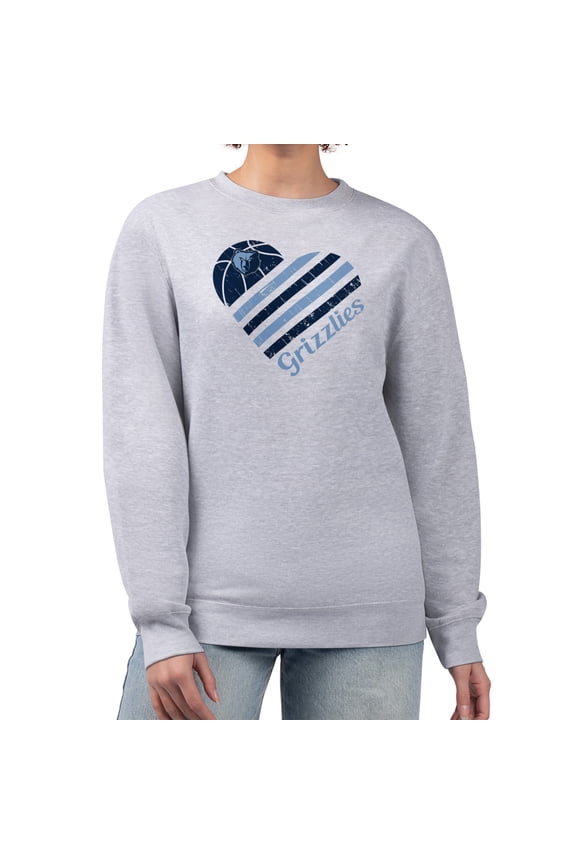 Women's G-III 4Her by Carl Banks Heather Gray Memphis Grizzlies Heart Graphic Fleece Pullover Sweatshirt