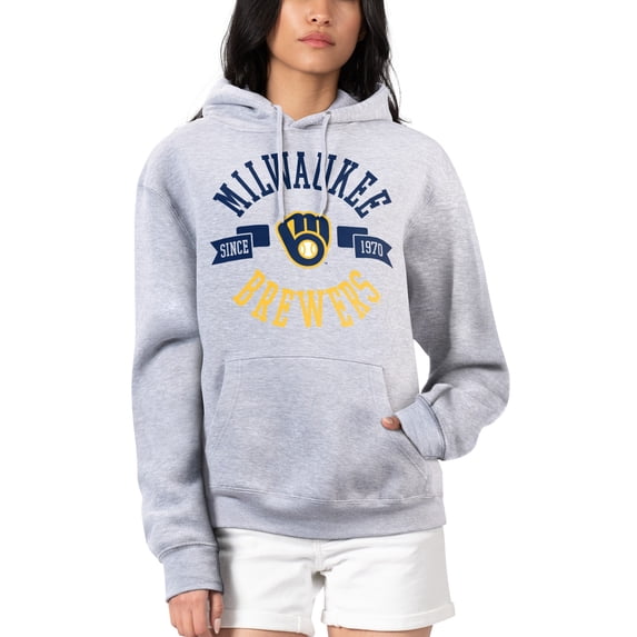 Women's G-III 4Her by Carl Banks Heather Gray Milwaukee Brewers City Graphic Pullover Hoodie