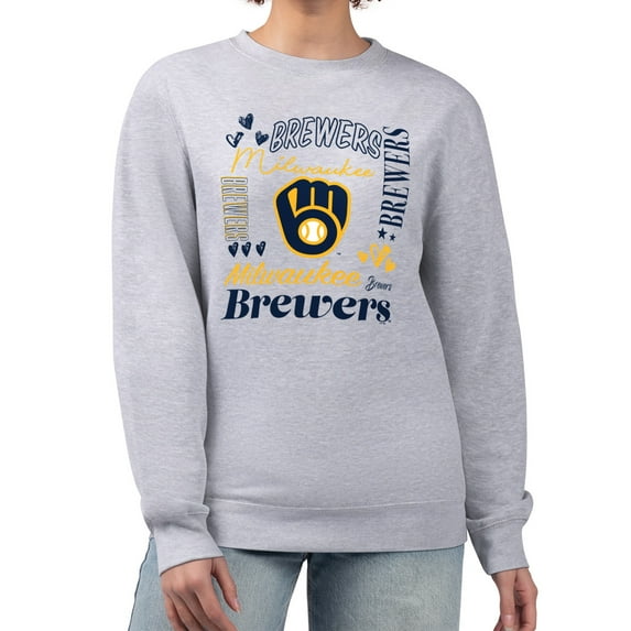 Women's G-III 4Her by Carl Banks Heather Gray Milwaukee Brewers Collage Team Graphic Fleece Pullover Hoodie
