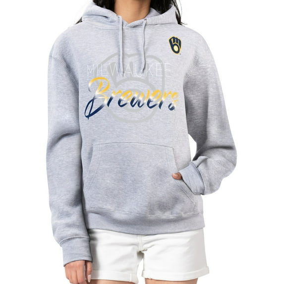 Women's G-III 4Her by Carl Banks Heather Gray Milwaukee Brewers Shadow Logo Graphic Pullover Hoodie