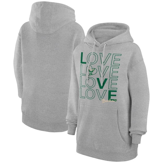 Women's G-III 4Her by Carl Banks Heather Gray Milwaukee Bucks Basketball Love Fleece Pullover Hoodie