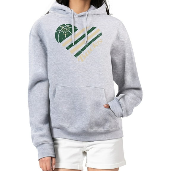 Women's G-III 4Her by Carl Banks  Heather Gray Milwaukee Bucks  Heart Pullover Hoodie