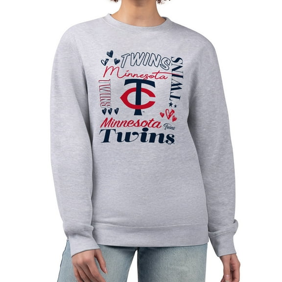 Women's G-III 4Her by Carl Banks Heather Gray Minnesota Twins Collage Team Graphic Fleece Pullover Hoodie