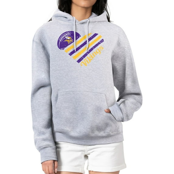 Women's G-III 4Her by Carl Banks Heather Gray Minnesota Vikings Heart Graphic Fleece Pullover Hoodie