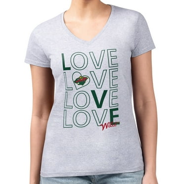 Women's G-III 4Her by Carl Banks Heather Gray Minnesota Wild Large Love Graphic V-Neck T-Shirt
