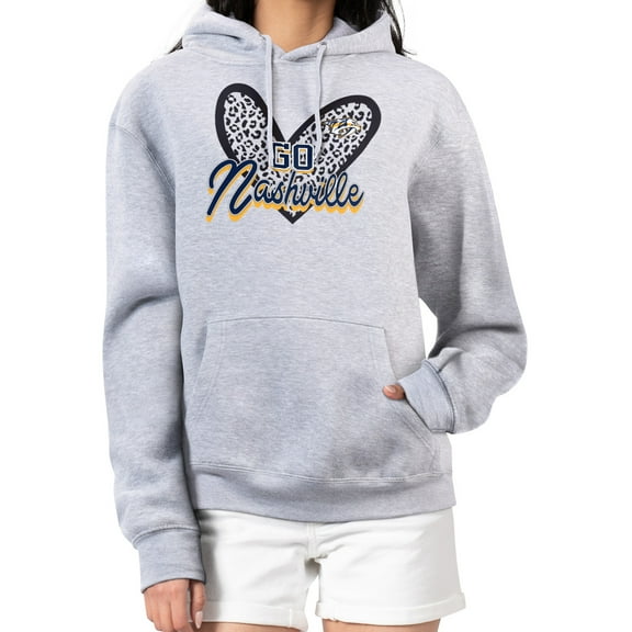 Women's G-III 4Her by Carl Banks Heather Gray Nashville Predators Animal Print Heart Fleece Pullover Hoodie