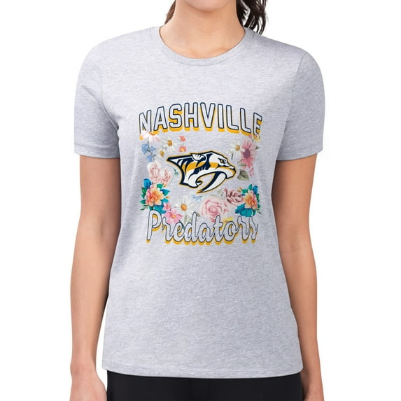 Women's G-III 4Her by Carl Banks Heather Gray Nashville Predators Super-Slim Fit Lightweight Flower Logo T-Shirt
