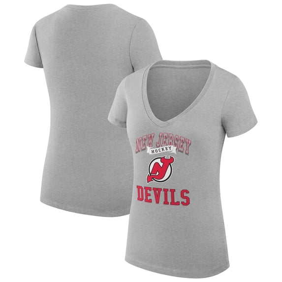 Women's G-III 4Her by Carl Banks Heather Gray New Jersey Devils Super-Slim Fit Lightweight Team Logo Graphic V-Neck