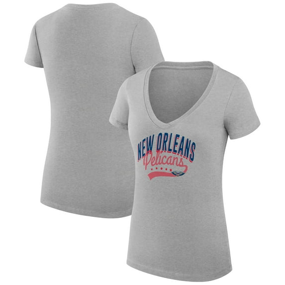 Women's G-III 4Her by Carl Banks Heather Gray New Orleans Pelicans Filigree Logo V-Neck Fitted T-Shirt
