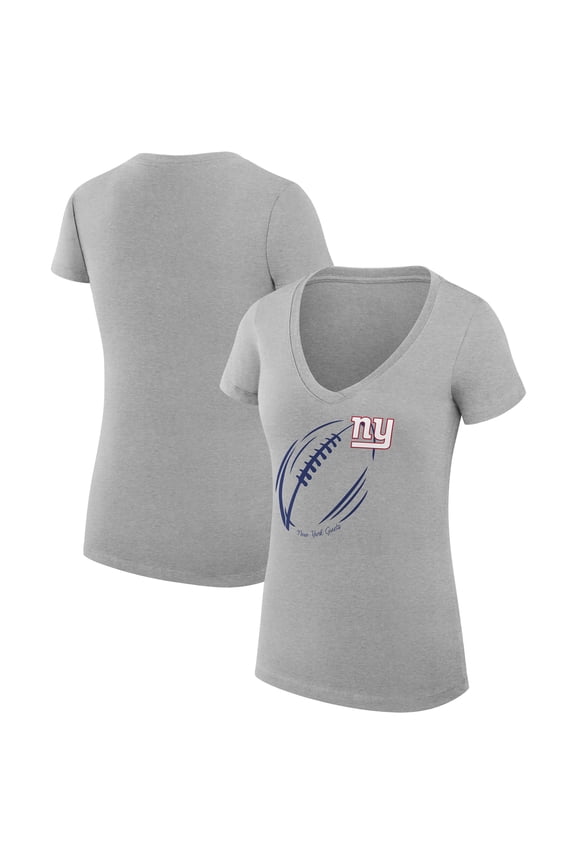 Women's G-III 4Her by Carl Banks Heather Gray New York Giants Super-Slim Fit Lightweight Subtle Football V-Neck T-Shirt
