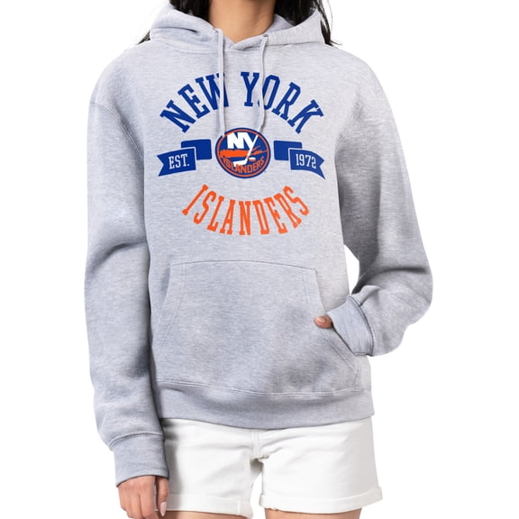 Women's G-III 4Her by Carl Banks Heather Gray New York Islanders City Graphic Fleece Pullover Hoodie
