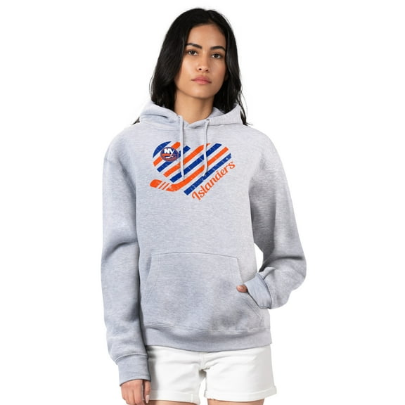 Women's G-III 4Her by Carl Banks Heather Gray New York Islanders Heart Pullover Hoodie