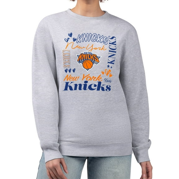 Women's G-III 4Her by Carl Banks Heather Gray New York Knicks Collage Team Graphic Fleece Pullover Sweatshirt
