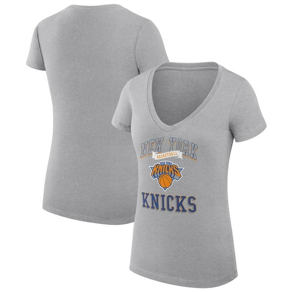 Women's G-III 4Her by Carl Banks Heather Gray New York Knicks Super-Slim Fit Lightweight Team Logo V-Neck T-Shirt