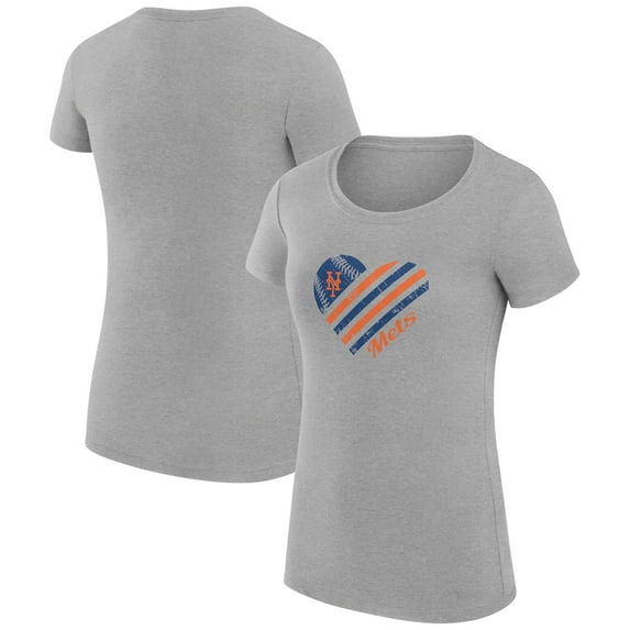 Women's G-III 4Her by Carl Banks Heather Gray New York Mets Super-Slim Fit Lightweight Heart Graphic T-Shirt
