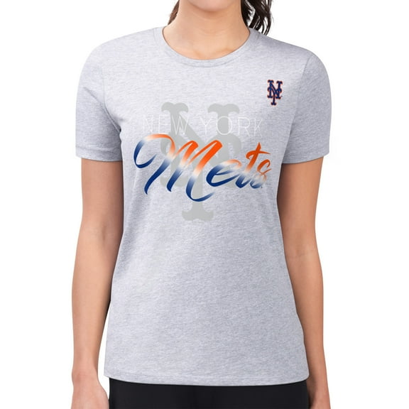 Women's G-III 4Her by Carl Banks  Heather Gray New York Mets Super-Slim Fit Lightweight Shadow Logo Graphic T-Shirt