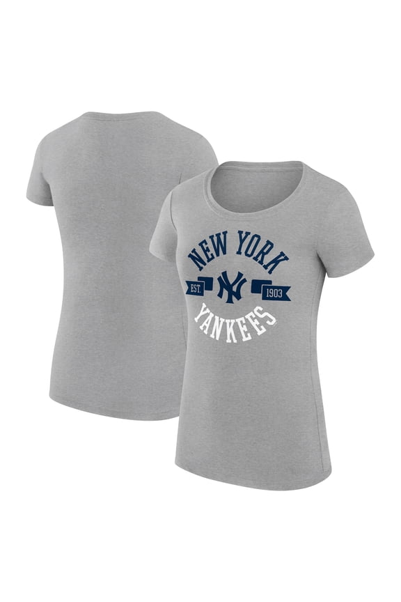 Women's G-III 4Her by Carl Banks Heather Gray New York Yankees Super-Slim Fit Lightweight City Graphic T-Shirt