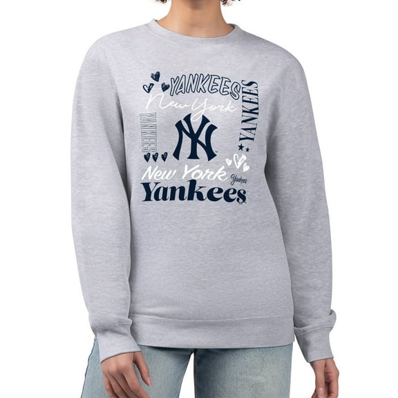 Women's G-III 4Her by Carl Banks Heather Gray New York Yankees Collage Team Graphic Fleece Pullover Hoodie