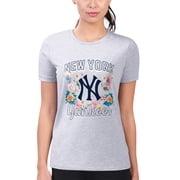 Womens G-III 4Her by Carl Banks Heather Gray New York Yankees Super-Slim Fit Lightweight Flowers Graphic T-Shirt