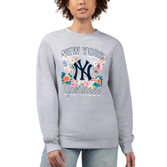 Women's G-III 4Her by Carl Banks Heather Gray New York Yankees Flowers Graphic Pullover Sweatshirt