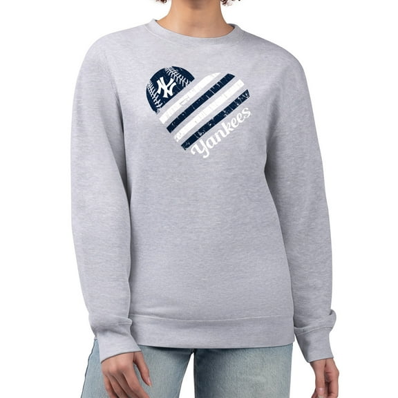 Women's G-III 4Her by Carl Banks Heather Gray New York Yankees Heart Logo Fleece Pullover Sweatshirt