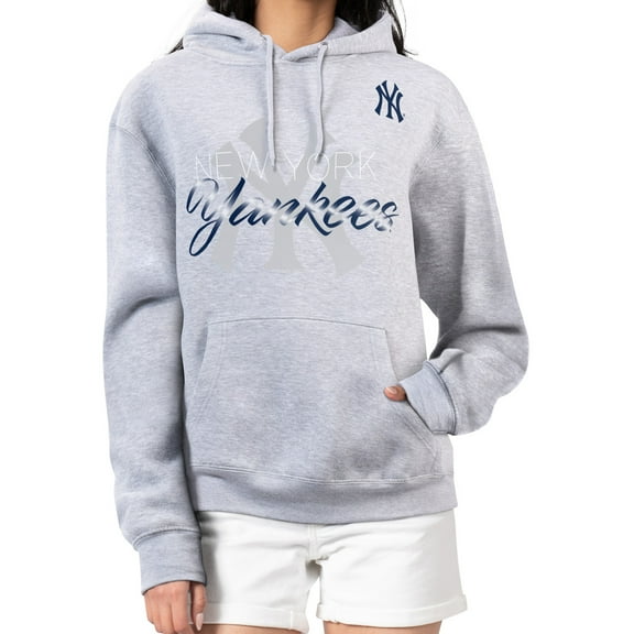Women's G-III 4Her by Carl Banks Heather Gray New York Yankees Shadow Logo Graphic Pullover Hoodie
