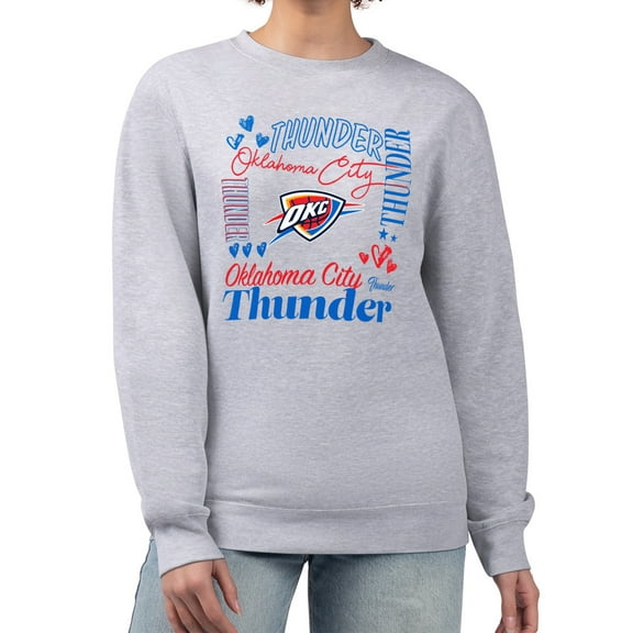 Women's G-III 4Her by Carl Banks Heather Gray Oklahoma City Thunder Collage Team Graphic Fleece Pullover Sweatshirt