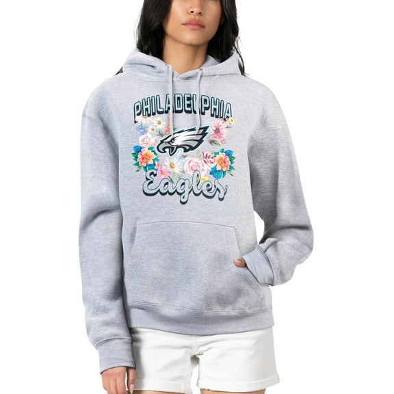Women's G-III 4Her by Carl Banks Heather Gray Philadelphia Eagles Flowers Team Logo Graphic Fleece Pullover Hoodie