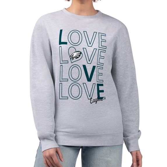 Women's G-III 4Her by Carl Banks Heather Gray Philadelphia Eagles Lots of Love Graphic Fleece Pullover Sweatshirt