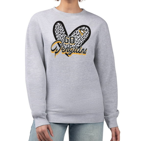 Women's G-III 4Her by Carl Banks Heather Gray Pittsburgh Penguins Animal Print Heart Fleece Pullover Sweatshirt