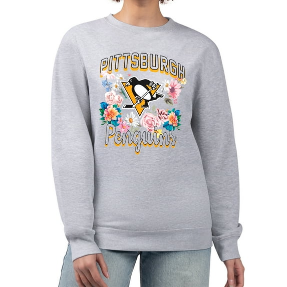 Women's G-III 4Her by Carl Banks Heather Gray Pittsburgh Penguins Flower Logo Pullover Sweatshirt