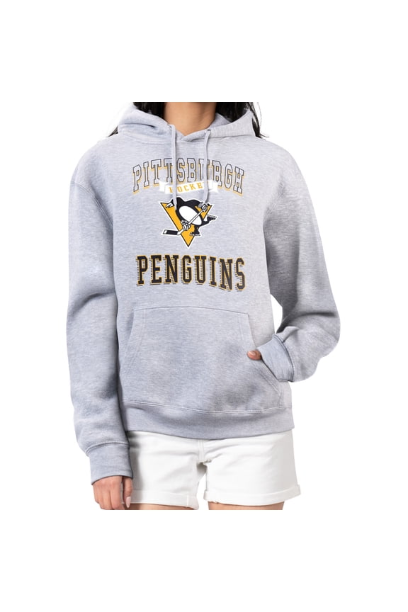 Women's G-III 4Her by Carl Banks Heather Gray Pittsburgh Penguins Team Logo Tri-Blend Fleece Pullover Hoodie