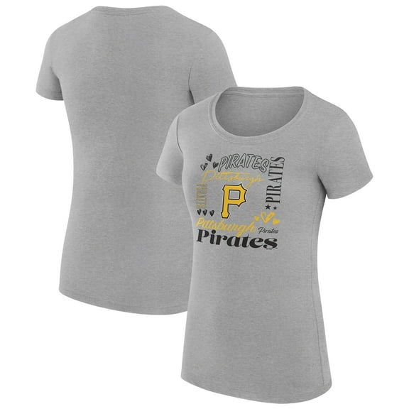 Women's G-III 4Her by Carl Banks Heather Gray Pittsburgh Pirates Super-Slim Fit Lightweight Collage Team Graphic Crew