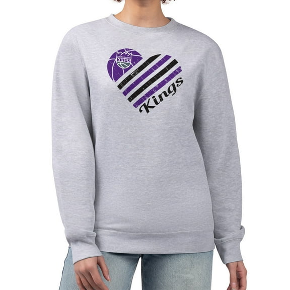 Women's G-III 4Her by Carl Banks  Heather Gray Sacramento Kings Heart Graphic Fleece Pullover Sweatshirt