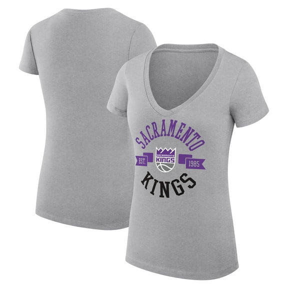 Women's G-III 4Her by Carl Banks Heather Gray Sacramento Kings Super-Slim Fit Lightweight Large City Logo V-Neck T-Shirt