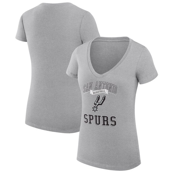 Women's G-III 4Her by Carl Banks Heather Gray San Antonio Spurs Team Logo Fitted V-Neck T-Shirt